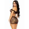 LEG AVENUE SET TRES PIEZAS TOP MINI FALDA Y TANGA TALLA UNICA NEGRO