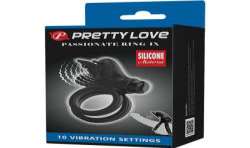 PRETTY LOVE DOBLE ANILO VIBRADOR CON ESTIMULADOR NEGRO