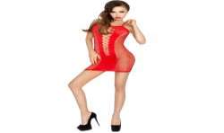 PASSION WOMAN BS027 BODYSTOCKING ESTILO VESTIDO ROJO TALLA UNICA