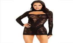 LEG AVENUE MINI VESTIDO DE ENCAJE CON MANGA LARGA NEGRO