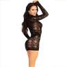 LEG AVENUE MINI VESTIDO DE ENCAJE CON MANGA LARGA NEGRO