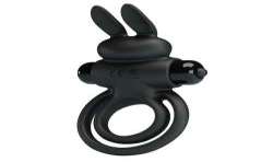 PRETTY LOVE ANILLO VIBRADOR III CONEJO PARA PENE NEGRO