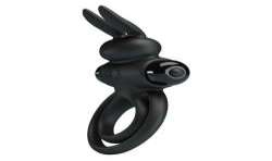 PRETTY LOVE ANILLO VIBRADOR III CONEJO PARA PENE NEGRO