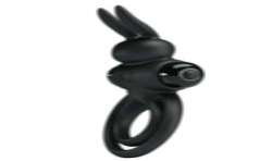 PRETTY LOVE ANILLO VIBRADOR III CONEJO PARA PENE NEGRO