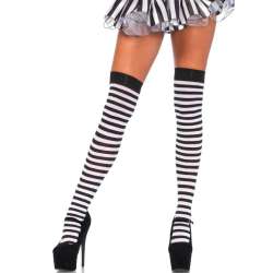 LEG AVENUE CALCETINES ALTOS DE RAYAS NEGRO BLANCO