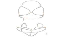 LEG AVENUE SET SUJETADOR MUNEQUERAS TANGA PERLA