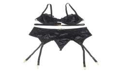 SUBBLIME SET DE 3 PIEZAS SUJETADOR TANGA LIGA ENCAJE NEGRO S M