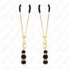 KINK PINZAS PARA PEZONES DORADA FINA CON TRIPLE BOLA DE VIDRIO NEGRO 7 CM