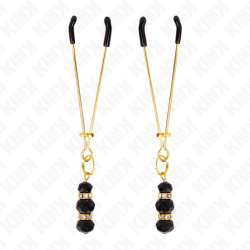 KINK PINZAS PARA PEZONES DORADA FINA CON TRIPLE BOLA DE VIDRIO NEGRO 7 CM