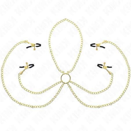 KINK PINZAS PARA PEZONES Y CLaTORIS 4 ENGANCHES AJUSTABLE DORADO