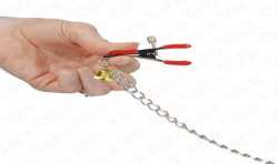 KINK PINZAS PARA PEZONES Y CLaTORIS ROJAS CON CASCABEL DORADO Y CADENA 30 CM