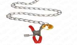 KINK PINZAS PARA PEZONES Y CLaTORIS ROJAS CON CASCABEL DORADO Y CADENA 30 CM