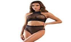 SUBBLIME H3499 BODYSTOCKING CONJUNTO DE REJILLA CON BRILLANTES NEGRO TALLA aNICA