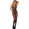 SUBBLIME 951962 BODYSTOCKING CROTCHLESS DE REJILLA CON ESTAMPADO DE FLORES NEGRO TALLA aNICA