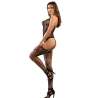 SUBBLIME 952136 BODYSTOCKING CROTCHLESS DE REJILLA CON DETALLES FLORALES Y CUELLO HALTER NEGRO TALLA aNICA