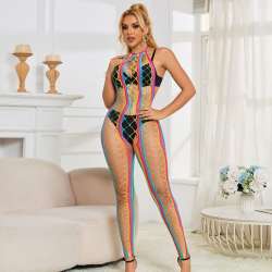 SUBBLIME 952358 BODYSTOCKING DE REJILLA CUELLO HALTER ARCOIRIS TALLA aNICA