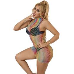 SUBBLIME 952433 BODYSTOCKING DE REJILLA SIN MANGAS CON CUELLO ALTO ARCOIRIS TALLA aNICA