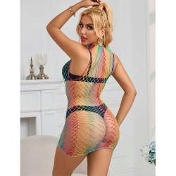 SUBBLIME 952433 BODYSTOCKING DE REJILLA SIN MANGAS CON CUELLO ALTO ARCOIRIS TALLA aNICA