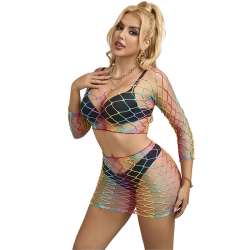 SUBBLIME 952440 BODYSTOCKING DE REJILLA 2 PIEZAS MANGA LARGA ARCOIRIS TALLA aNICA