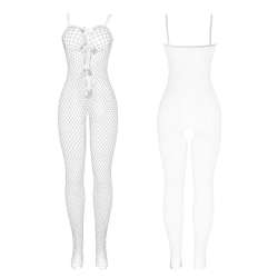 SUBBLIME 951740 BODYSTOCKING CROTCHLESS DE REJILLA CON LAZOS BLANCO TALLA aNICA
