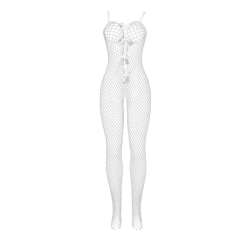 SUBBLIME 951740 BODYSTOCKING CROTCHLESS DE REJILLA CON LAZOS BLANCO TALLA aNICA