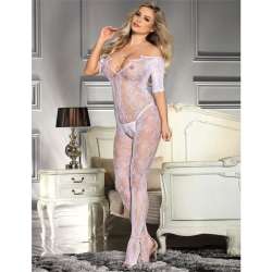 SUBBLIME 951818 BODYSTOCKING CROTCHLESS DE REJILLA CON PATRaN DE ROSAS BLANCA TALLA aNICA