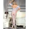 SUBBLIME 951818 BODYSTOCKING CROTCHLESS DE REJILLA CON PATRaN DE ROSAS BLANCA TALLA aNICA