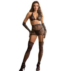 SUBBLIME 952174 BODYSTOCKING DE REJILLA CON GUANTES Y DIAMANTES NEGRO TALLA aNICA