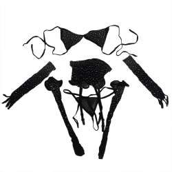 SUBBLIME 952174 BODYSTOCKING DE REJILLA CON GUANTES Y DIAMANTES NEGRO TALLA aNICA