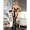 SUBBLIME 951887 BODYSTOCKING CROTCHLESS DE REJILLA CON TIRANTES NEGRO TALLA aNICA