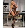 SUBBLIME 951986 BODYSTOCKING CROTCHLESS DE REJILLA CON ESTAMPADOS EN EL CUELLO NEGRO TALLA aNICA