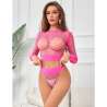 SUBBLIME 952204 BODYSTOCKING DE REJILLA 2 PIEZAS DE MANGA LARGA ROSA TALLA aNICA