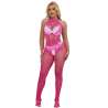 SUBBLIME 952389 BODYSTOCKING CROTCHLESS DE REJILLA Y ENCAJE CON CUELLO ALTO ROSA TALLA aNICA