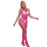 SUBBLIME 952389 BODYSTOCKING CROTCHLESS DE REJILLA Y ENCAJE CON CUELLO ALTO ROSA TALLA aNICA