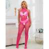 SUBBLIME 952389 BODYSTOCKING CROTCHLESS DE REJILLA Y ENCAJE CON CUELLO ALTO ROSA TALLA aNICA