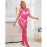 SUBBLIME 952389 BODYSTOCKING CROTCHLESS DE REJILLA Y ENCAJE CON CUELLO ALTO ROSA TALLA aNICA