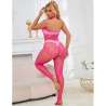 SUBBLIME 952389 BODYSTOCKING CROTCHLESS DE REJILLA Y ENCAJE CON CUELLO ALTO ROSA TALLA aNICA