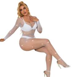 SUBBLIME 952396 BODYSTOCKING DE REJILLA CON DIAMANTES MANGA LARGA BLANCO TALLA aNICA