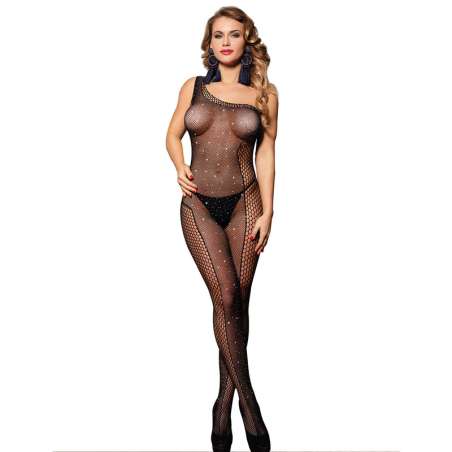 SUBBLIME 952037 BODYSTOCKING DE REJILLA DE UN HOMBRO CON DIAMANTES NEGRO TALLA aNICA
