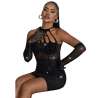 SUBBLIME 952235 BODYSTOCKING DE REJILLA CON BRILLANTES Y GUANTES NEGRO TALLA aNICA