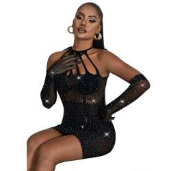 SUBBLIME 952235 BODYSTOCKING DE REJILLA CON BRILLANTES Y GUANTES NEGRO TALLA aNICA