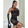 SUBBLIME 952235 BODYSTOCKING DE REJILLA CON BRILLANTES Y GUANTES NEGRO TALLA aNICA