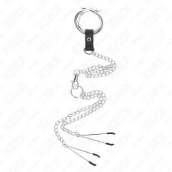 KINK ANILLO PENE TRIPLE METAL CROMADO 3 CM A 45 CM CON CADENA METAL 26 CM Y PINZAS PARA PEZONES