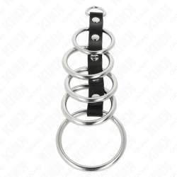 KINK 5 ANILLOS PENE METAL 32 CM A 5 CM CONECTADOS POR POLIPIEL