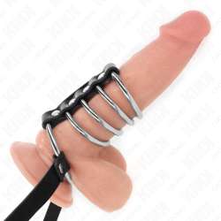 KINK 5 ANILLOS PENE 38 CM A 5 CM METAL CON CINTURaN POLIPIEL 112 CM