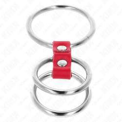 KINK ANILLO PENE TRIPLE METAL 37 CM A 5 CM CONECTADOS CON CUERO ROJO