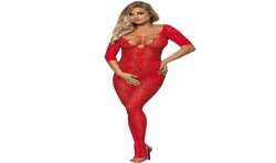 SUBBLIME 951825 BODYSTOCKING CROTCHLESS DE REJILLA CON PATRaN DE ROSAS ROJO TALLA aNICA