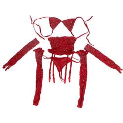 SUBBLIME 952181 BODYSTOCKING DE REJILLA CON GUANTES Y DIAMANTES ROJO TALLA aNICA