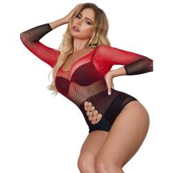 SUBBLIME 952259 BODYSTOCKING DE REJILLA ELSTICO MANGA LARGA DEGRADADO ROJO Y NEGRO TALLA aNICA