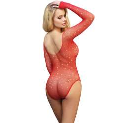 SUBBLIME 952303 BODYSTOCKING DE REJILLA BRILLANTE CON HOMBROS DESCUBIERTOS MANGA LARGA ROJO TALLA aNICA